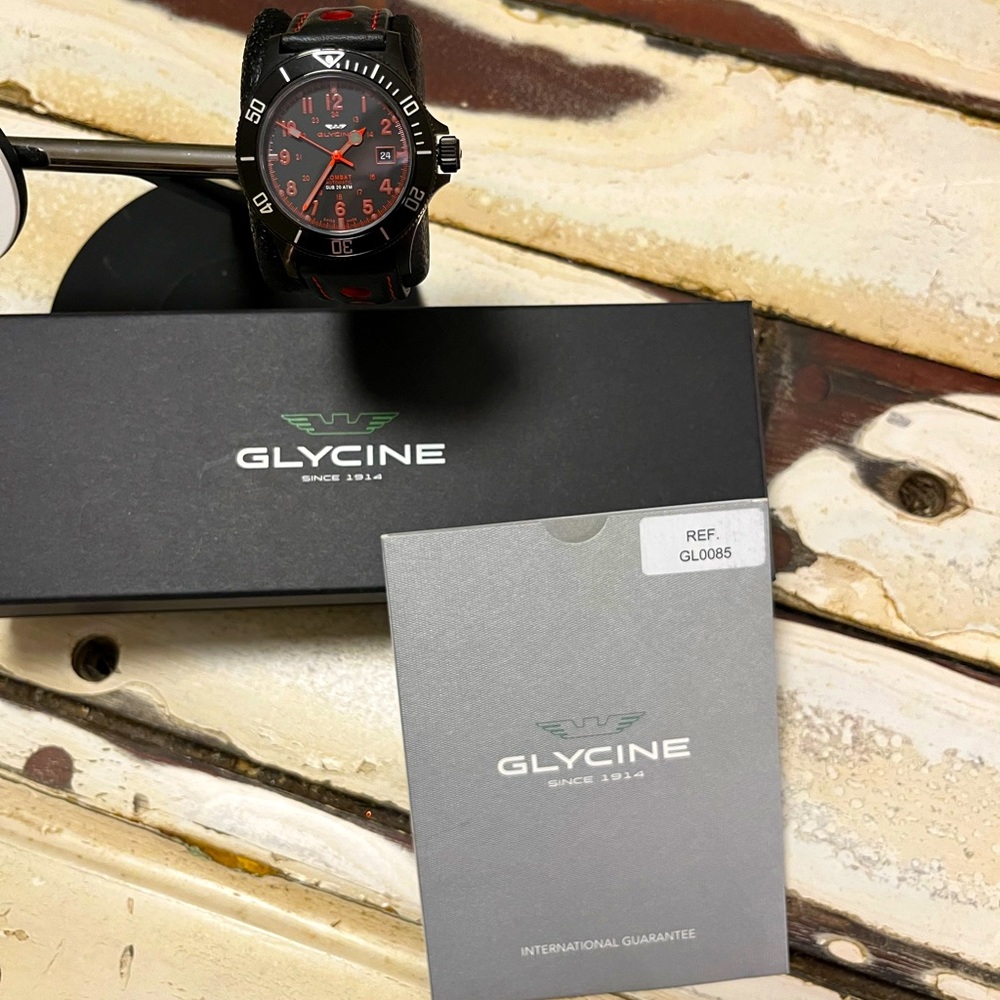 GLYCINE-Combat Sub Automatic Black Dial Men's Watch with Custom Racing Strap.